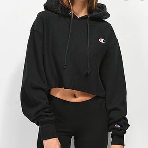 Champion Black Cropped Hoodie Sweatshirt